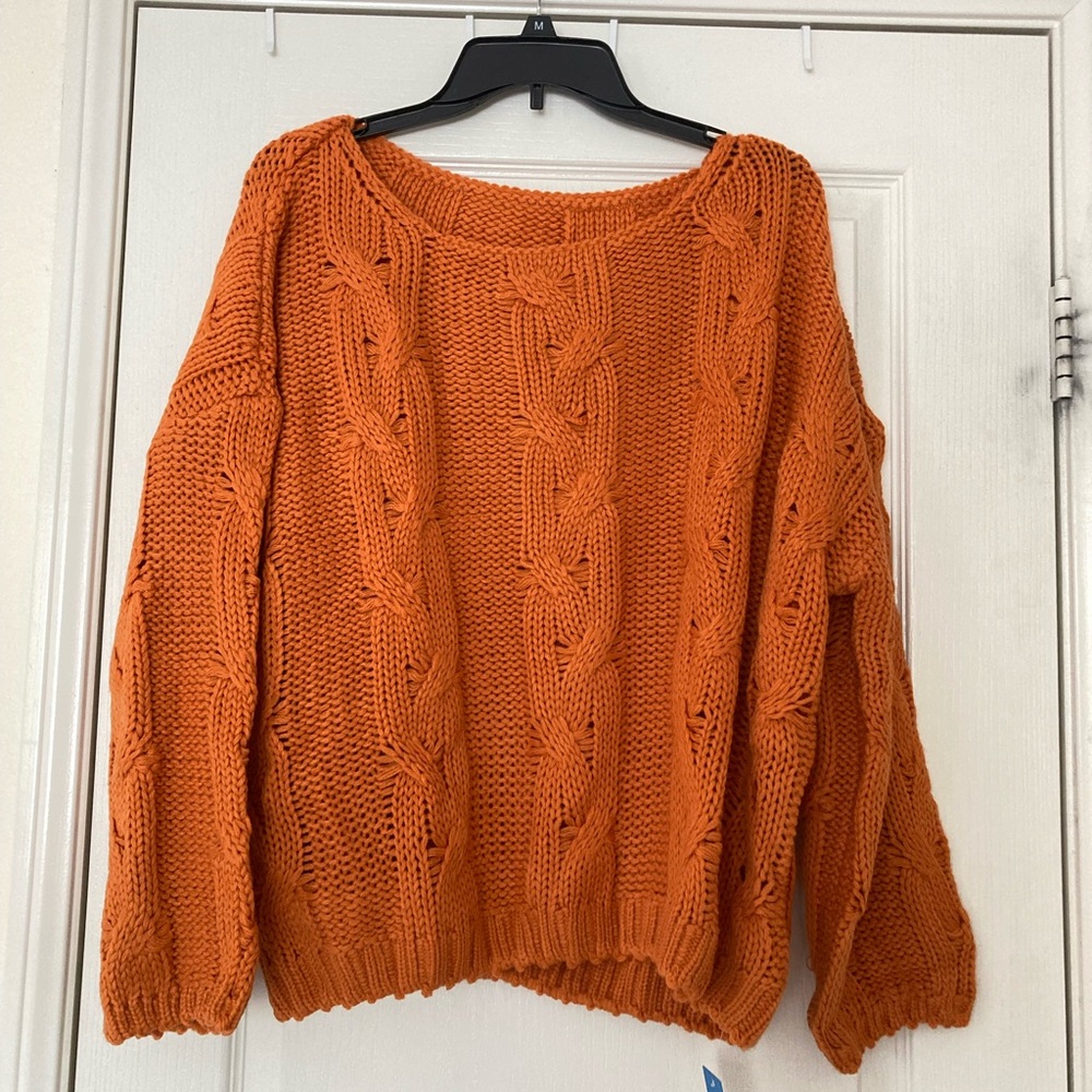 Cozy Orange Cable Knit Sweater